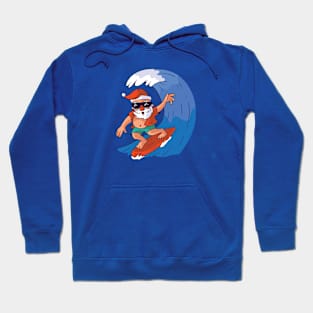 Fun & Colorful Surfing Santa with Giant Pipeline Wave Hoodie